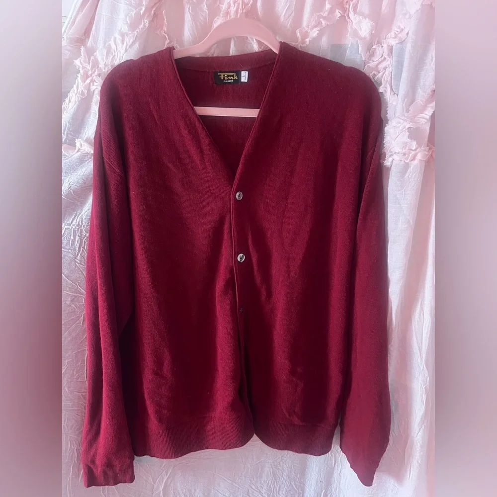 Vintage Fink Classics SZ L deep red cardigan. Retro grunge preppy ladies or men - Picture 1 of 7